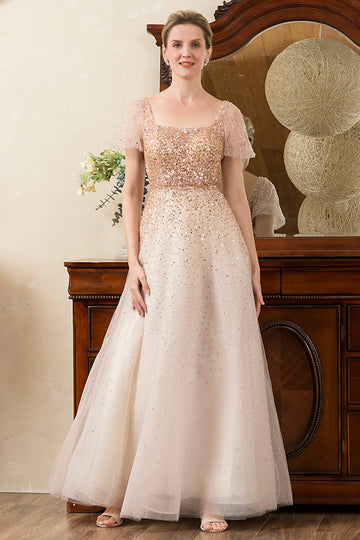 Blush Beaded A Line Sparkly Mother of the Bride Dress